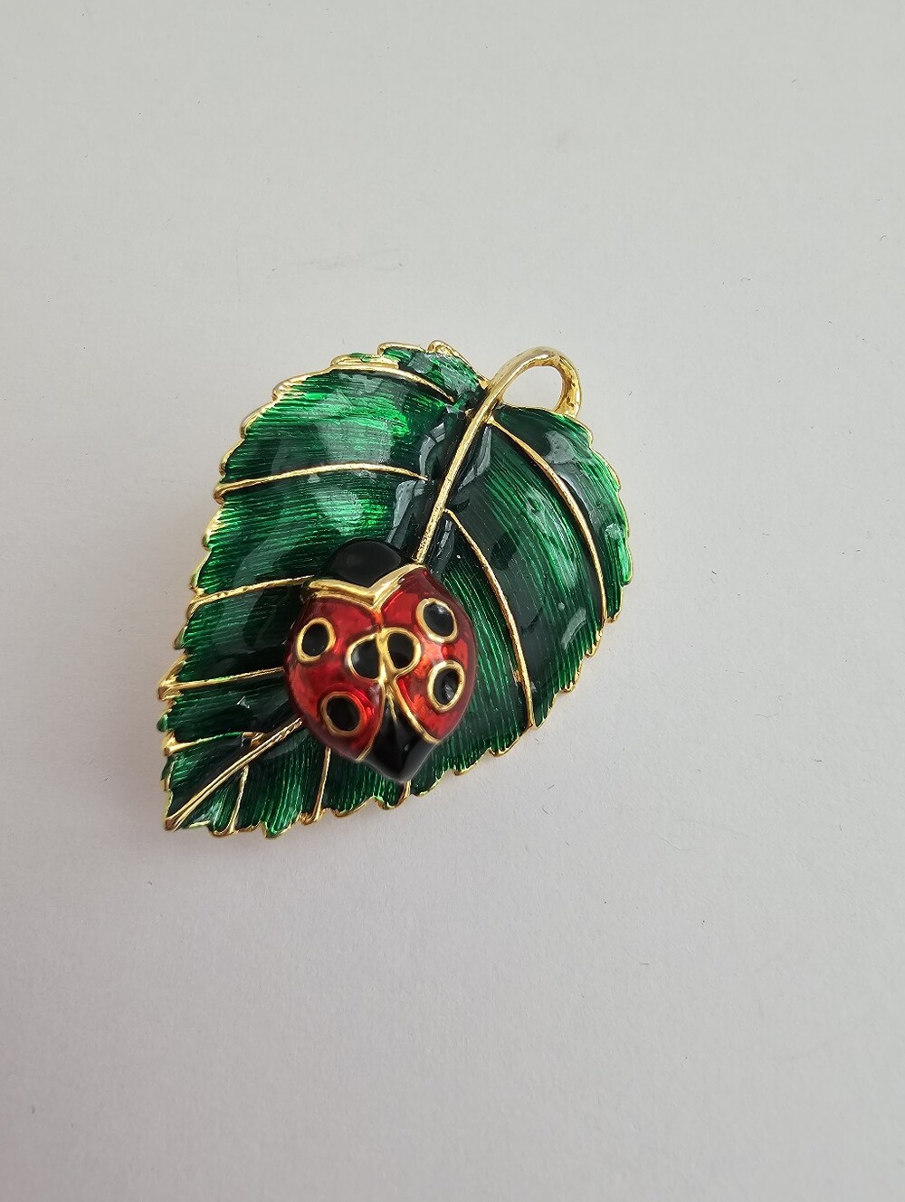 Vintage NLH Nat Landau Hyman Trembler Ladybug Leaf Brooch Pin​